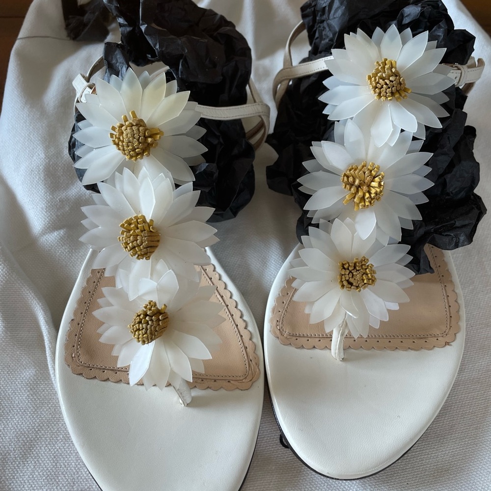 Charlotte Olympia White Posey Appliqued Leather Sandals